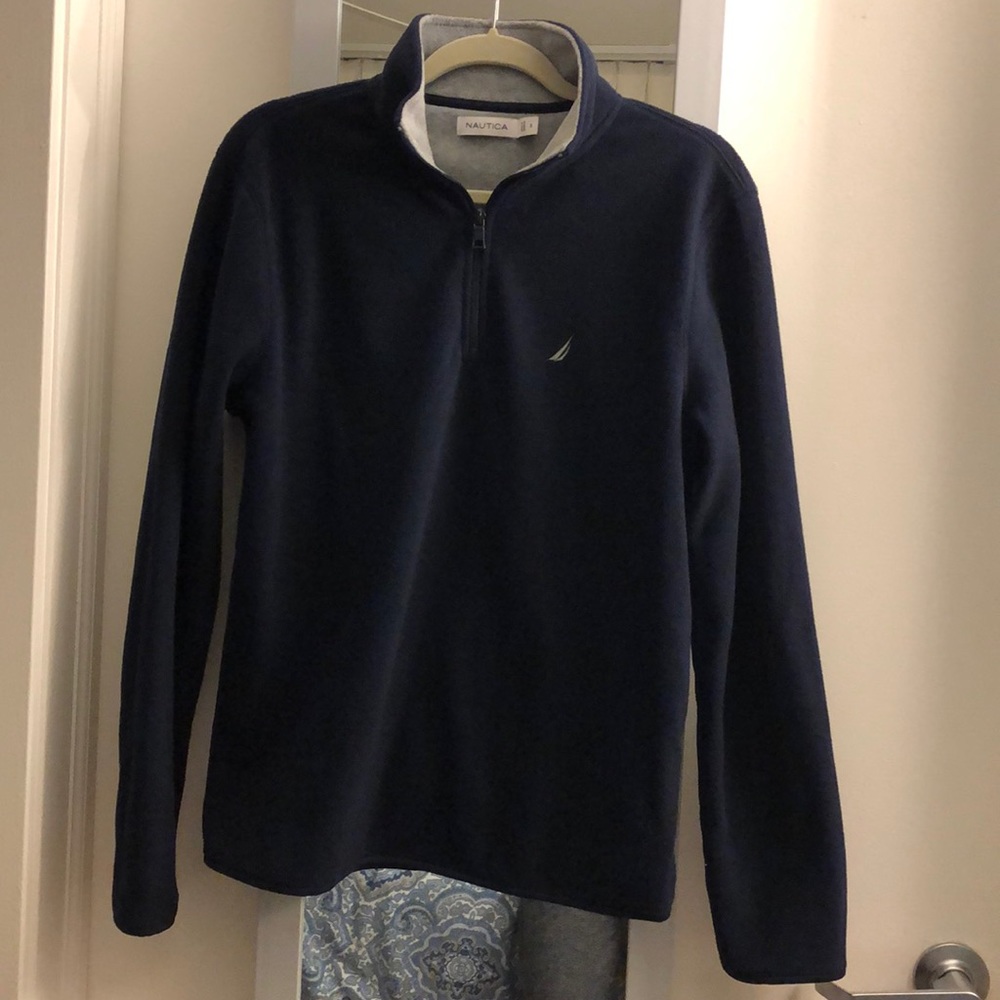 Men’s navy fleece quarter zip, size small